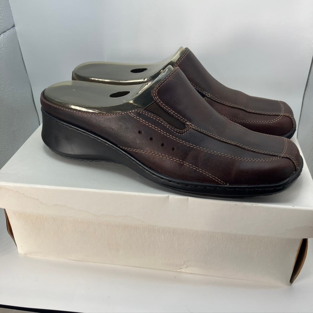Naturalizer Women Brown Leather Slip On Mule Clogs Wedge Comfort Shoes Size 8.5M